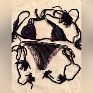 Acacia tie side Bikini Set with fringes